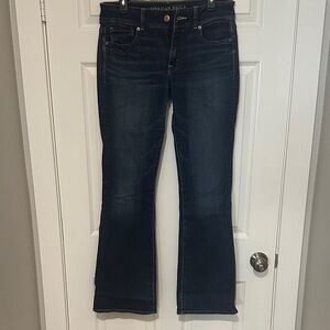 American Eagle Outfitters Women's Dark Blue Kick Boot Jeans